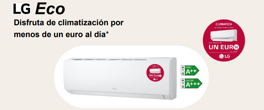 Climatización por menos de un euro al día El LG ECO 12 R32 está pensado para ofrecer una climatización eficiente y económica. Su diseño optimizado permite disfrutar de un ambiente fresco o cálido con un consumo ajustado, convirtiéndose en una alternativa ideal para quienes quieren combatir el calor sin gastar de más.  Gracias a su buen rendimiento energético, este equipo ayuda a mantener la estancia confortable durante más tiempo, con un consumo controlado y adaptado al uso diario.